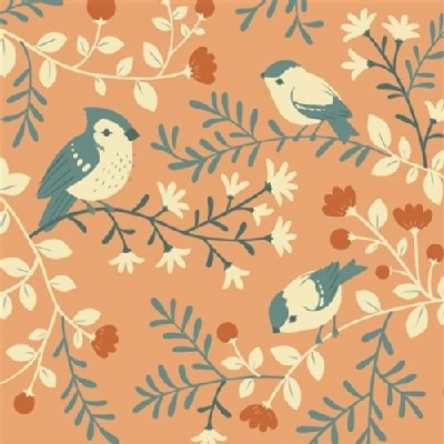 Birch Fabrics - Acorn Trail - Bird And Branches in Coral