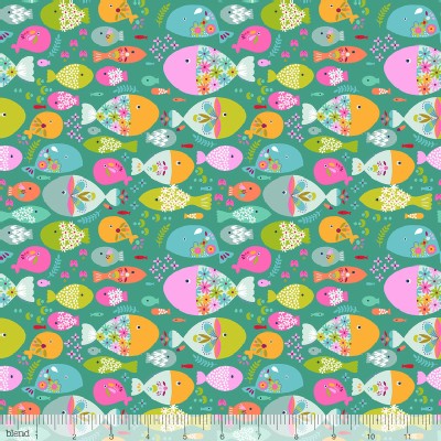 Blend Fabrics - Go Fish - Swimming with the Fishes in Green
