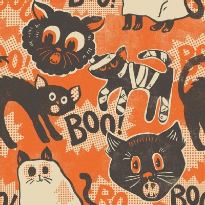 Blend Fabrics - Halloween - Spooktacular - Scaredy Cat in Orange