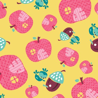 Camelot Fabrics - FairyVille - Apple Houses in Yellow