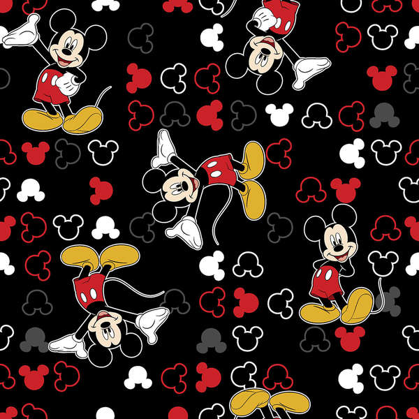 Character Prints - Mickey - Mickey Mouse Icon Toss in Black | One Red Blossom