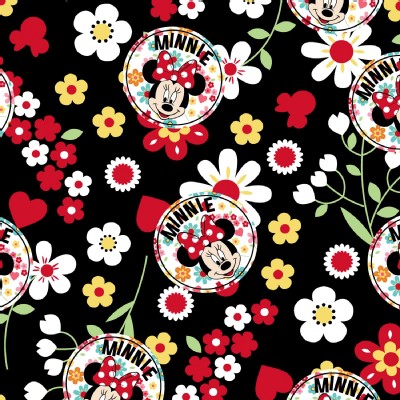 Character Prints - Mickey - Minnie Floral Toss in Black