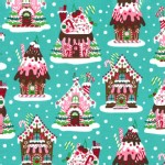 Michael Miller Fabrics - Holiday - Gingerbread Houses in Aqua