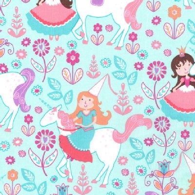Michael Miller Fabrics - Kids - Princess Charming - Unicorn Princess in Seafoam