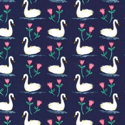 Michael Miller Fabrics - Swan Lake - Swans a Swimming in Midnight
