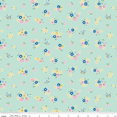 Riley Blake Designs - Bluebirds On Roses - Floral in Mint