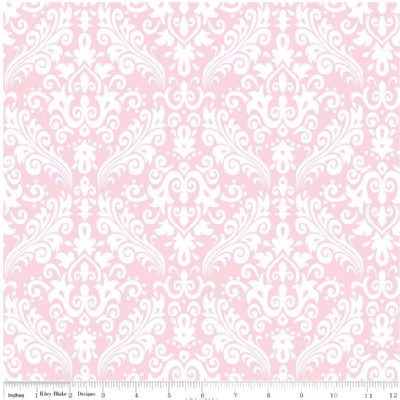 Riley Blake Designs - Hollywood - Damask in Baby Pink on White