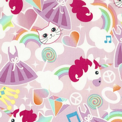 Timeless Treasures - Fun - Cats Unicorn Rainbows in Pink