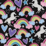 Timeless Treasures - Novelty - Glitter Unicorns and Rainbows in Black