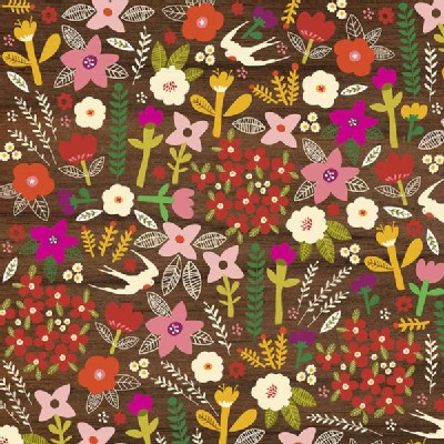 Windham Fabrics - Petite Fleurs Organic - Wood Swallows in Brown